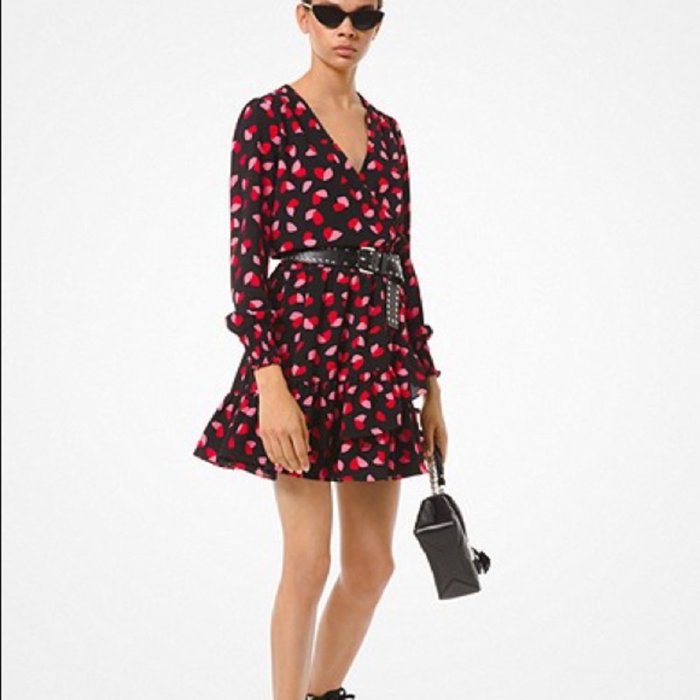 NWT Michael Kors Petal Crepe Wrap Ruffle Dress, S